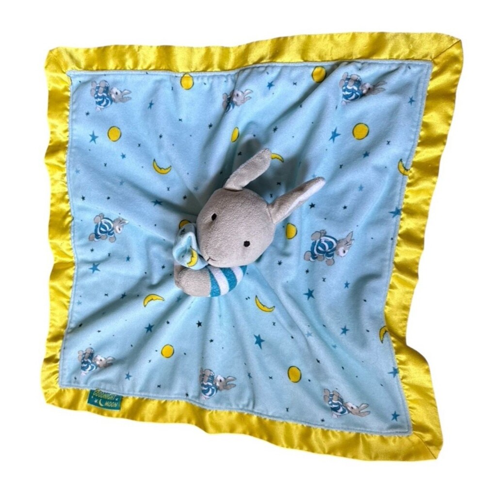 Goodnight Moon Lovey Security Blanket Baby Toy Blue Kids Satin Bunny Rabbit